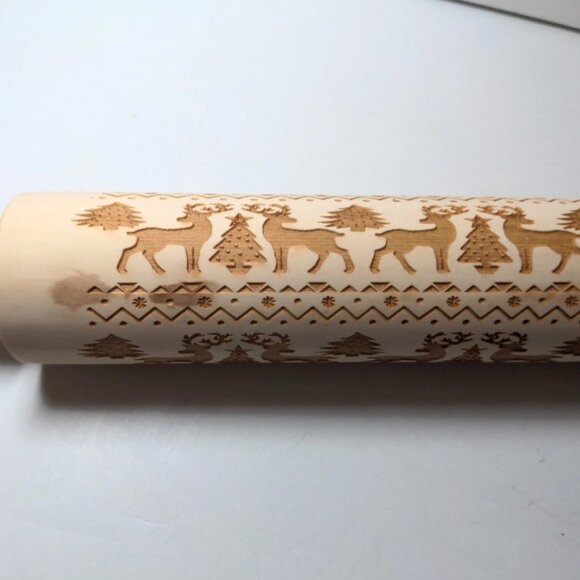 Laser Engraved Pastry Cake Baking Toll Stick Wooden Dough Roller Rolling Pin New - Picture 3 of 4